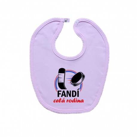Růžový bryndáček na zapínání Fandí celá rodina