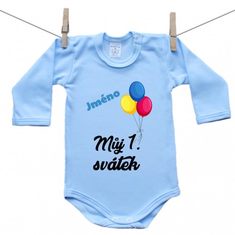 Modré body s dlouhým rukávem Můj 1. svátek se jménem dítěte Medvídek Chlapec Modré body s dlouhým rukávem Můj 1. svátek se jménem dítěte Medvídek Chlapec