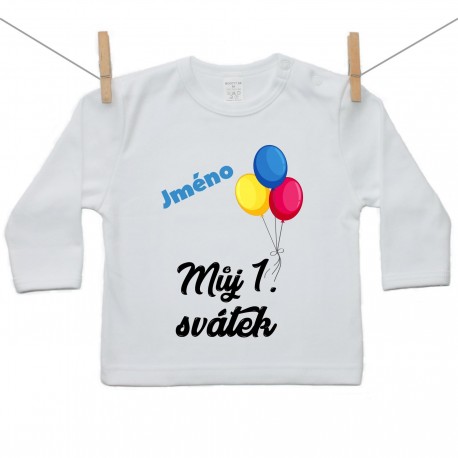 Tričko s dlouhým rukávem Můj 1. svátek se jménem dítěte Medvídek Chlapec Tričko s dlouhým rukávem Můj 1. svátek se jménem dítěte Medvídek Chlapec