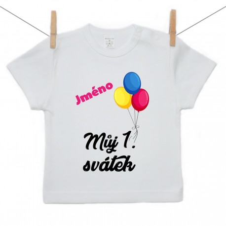 Tričko s krátkým rukávem Můj 1. svátek se jménem dítěte Medvídek Dívka