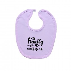 Růžový bryndáček na zapínání Family is everything