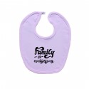 Růžový bryndáček na zapínání Family is everything