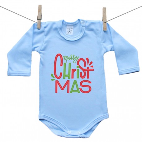 Modré body s dlouhým rukávem Merry Christmas Modré body s dlouhým rukávem Merry Christmas