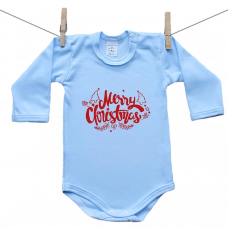 Modré body s dlouhým rukávem Merry Christmas Modré body s dlouhým rukávem Merry Christmas