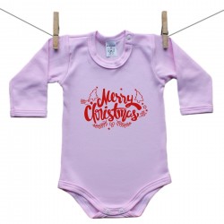 Růžové body s dlouhým rukávem Merry Christmas