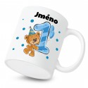 Hrnek Mám 1 rok s Medvídkem a jménem dítěte Chlapec 