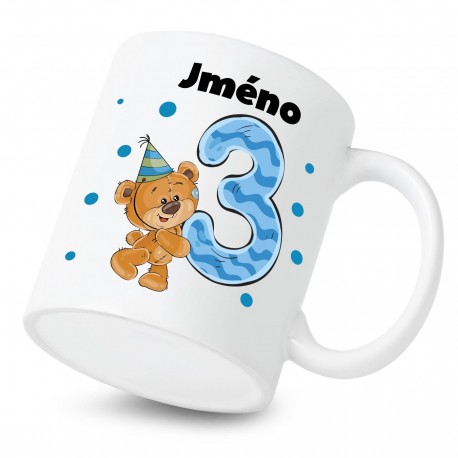 Hrnek Mám 3 roky s Medvídkem a jménem dítěte Chlapec