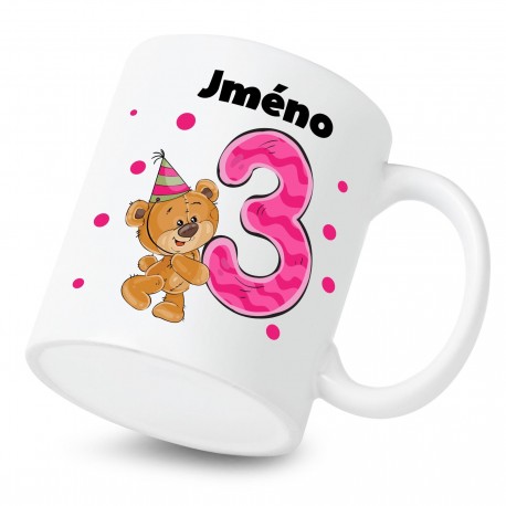 Hrnek Mám 3 roky s Medvídkem a jménem dítěte Dívka