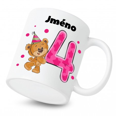 Hrnek Mám 4 roky s Medvídkem a jménem dítěte Dívka Hrnek Mám 4 roky s Medvídkem a jménem dítěte Dívka