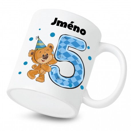 Hrnek Mám 5 let s Medvídkem a jménem dítěte Chlapec