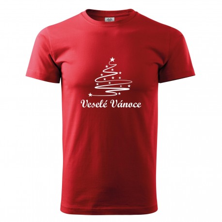 Červené pánské triko Veselé Vánoce se stromečkem