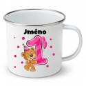 Smaltovaný hrnek Mám 1 rok s Medvídkem a jménem dítěte Dívka