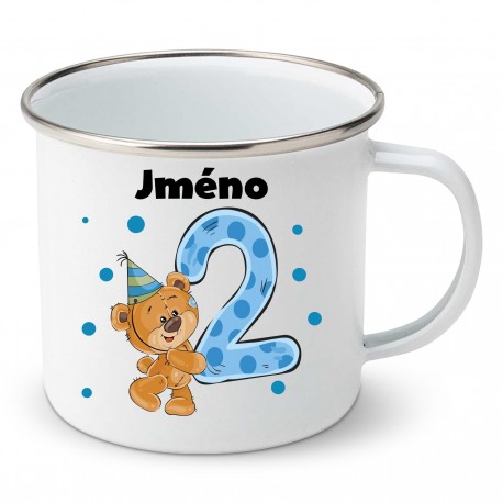 Smaltovaný hrnek Mám 2 roky s Medvídkem a jménem dítěte Chlapec
