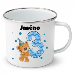 Smaltovaný hrnek Mám 3 roky s Medvídkem a jménem dítěte Chlapec