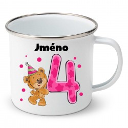 Smaltovaný hrnek Mám 4 roky s Medvídkem a jménem dítěte Dívka
