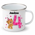 Smaltovaný hrnek Mám 4 roky s Medvídkem a jménem dítěte Dívka