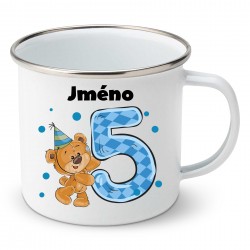 Smaltovaný hrnek Mám 5 let s Medvídkem a jménem dítěte Chlapec