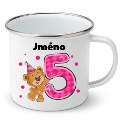 Smaltovaný hrnek Mám 5 let s Medvídkem a jménem dítěte Dívka