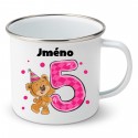 Smaltovaný hrnek Mám 5 let s Medvídkem a jménem dítěte Dívka