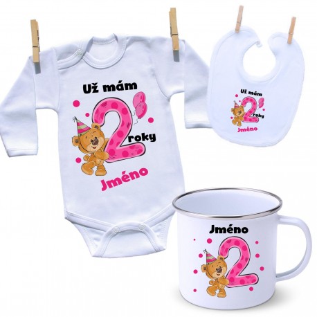 Sada Mám 2 roky s Medvídkem a jménem dítěte Dívka Sada Mám 2 roky s Medvídkem a jménem dítěte Dívka